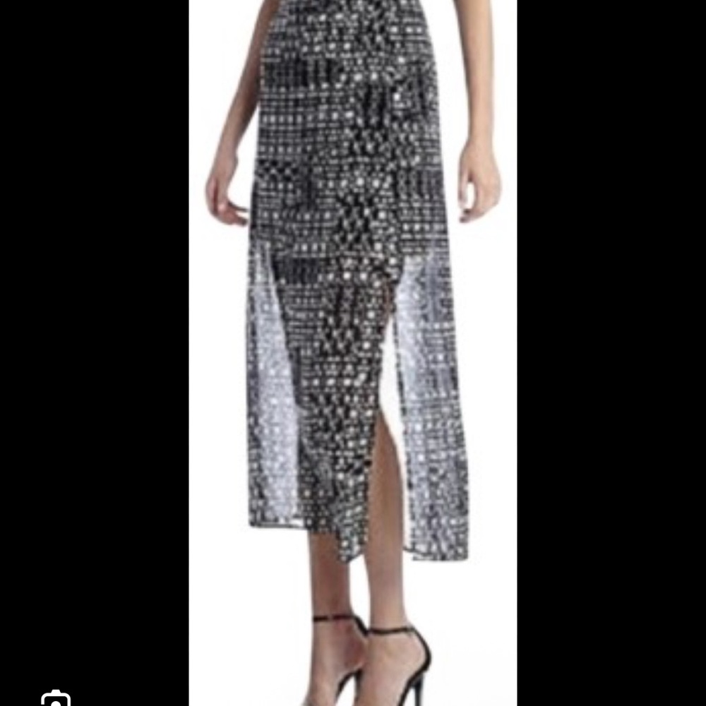 Vince Camuto Black/White Geometric Chiffon Overlay Midi Skirt Sz 2 MSRP $89
